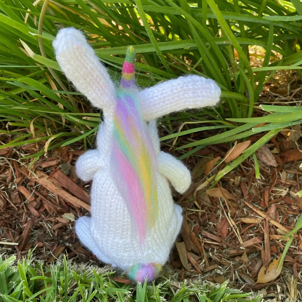 Hand crafted knit and needle felted unicorn magical bunny rabbit stuffed animal - Picture 8 of 11